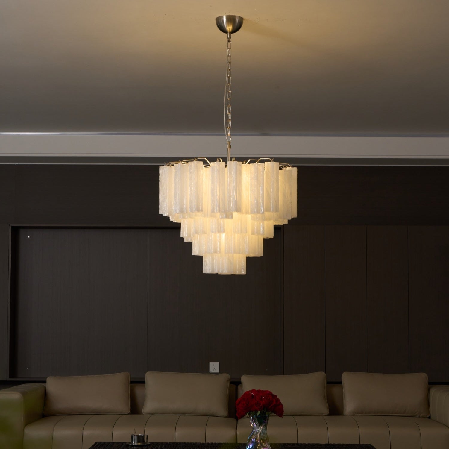 Contemporary Frosted Murano Tube Cascade Chandelier product image