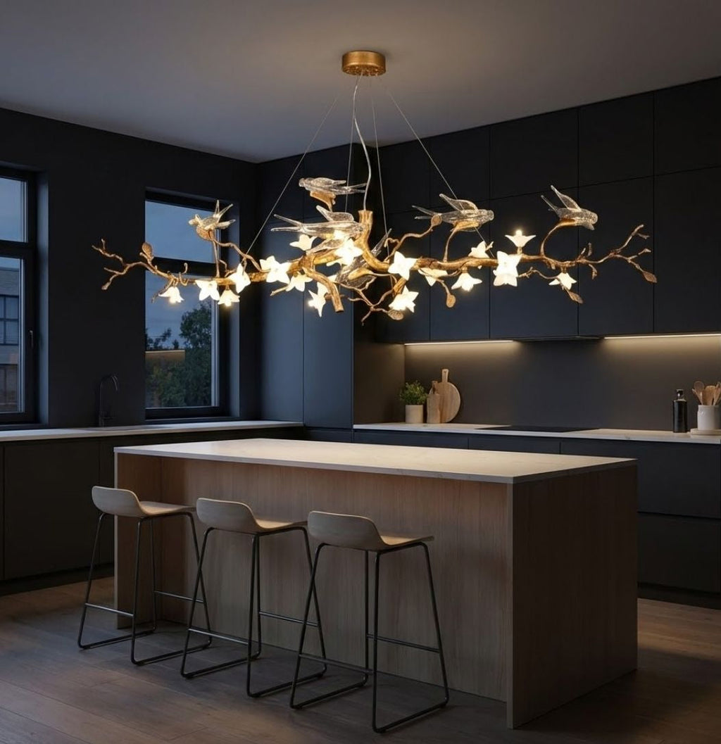 Crissy Branch Brass Bird Branch Linear Chandelier by Bling Lighting Studio