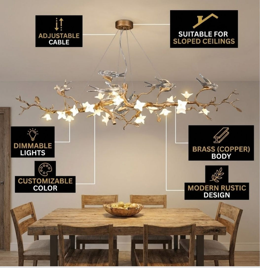Crissy Branch Brass Bird Branch Linear Chandelier by Bling Lighting Studio