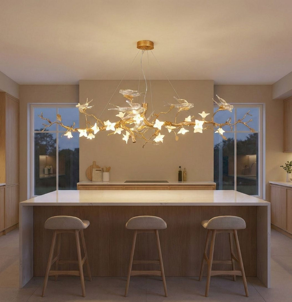 Crissy Branch Brass Bird Branch Linear Chandelier by Bling Lighting Studio
