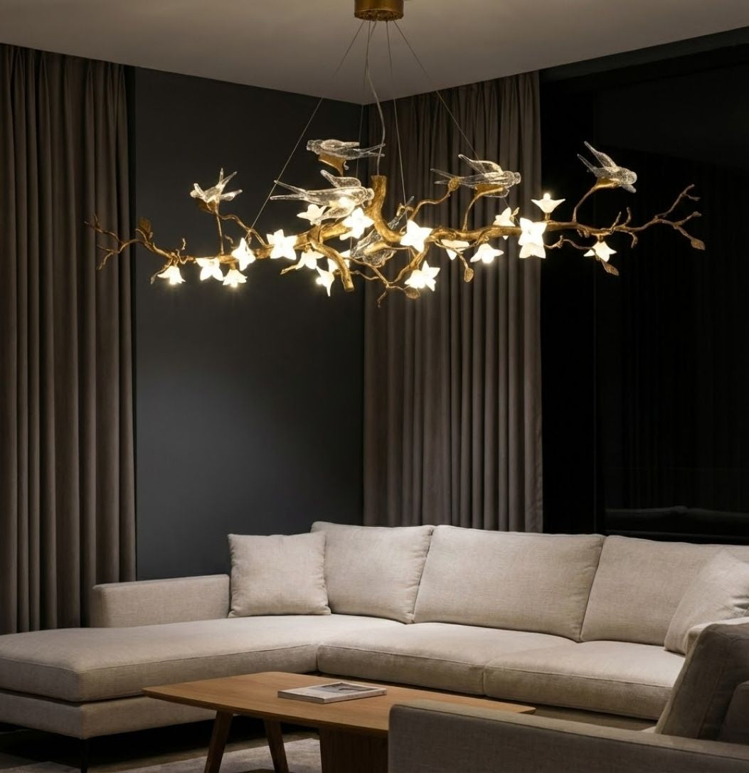 Crissy Branch Brass Bird Branch Linear Chandelier by Bling Lighting Studio