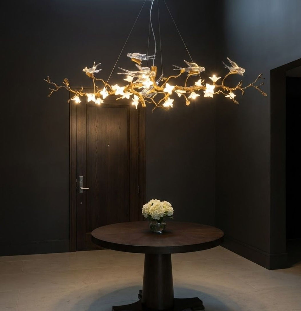 Crissy Branch Brass Bird Branch Linear Chandelier by Bling Lighting Studio