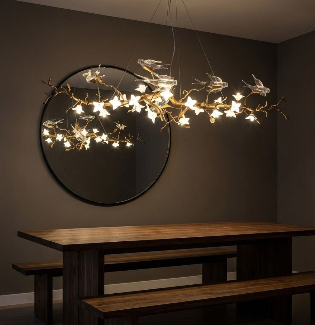 Crissy Branch Brass Bird Branch Linear Chandelier by Bling Lighting Studio
