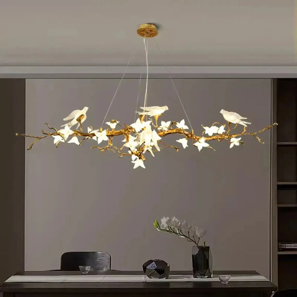 Crissy Branch Brass Bird Branch Linear Chandelier by Bling Lighting Studio