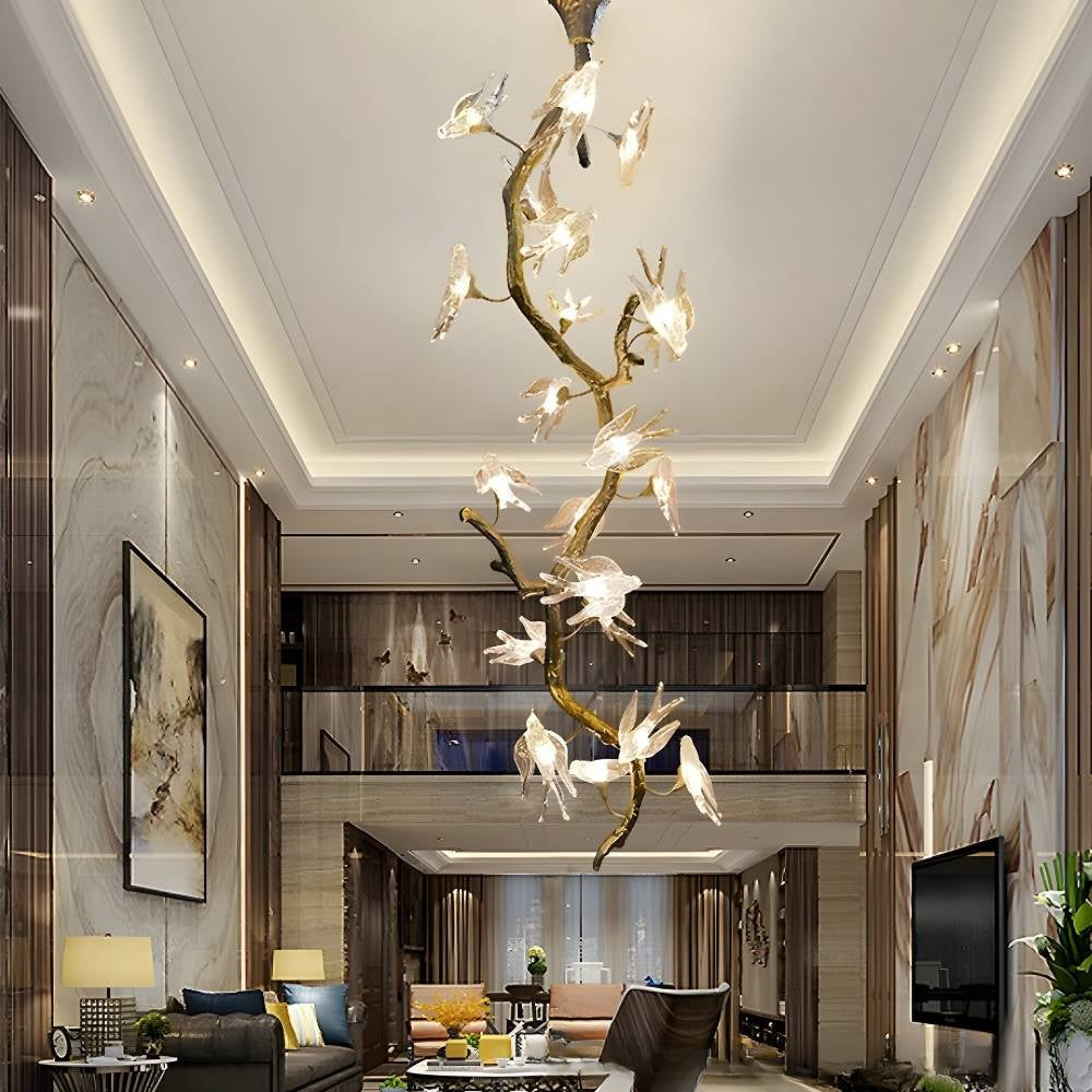 Crissy Branch Brass Bird Branch Staircase Chandelier by Bling Lighting Studio