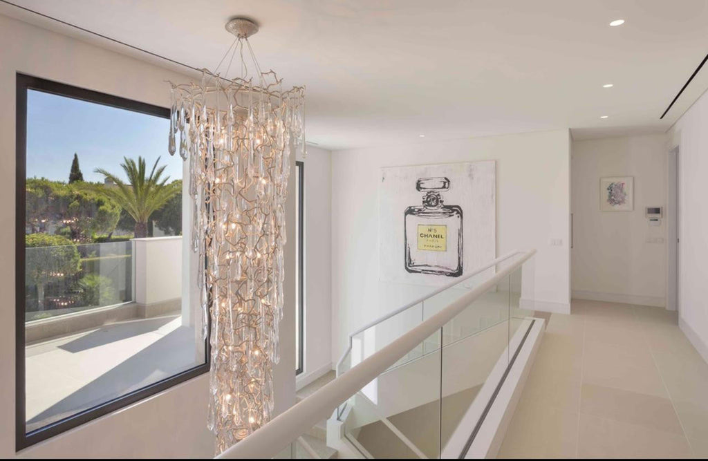 Ciecherella : Crystal Droplet Branch Staircase Chandelier - Modern Copper Chandelier - Designer Lamp