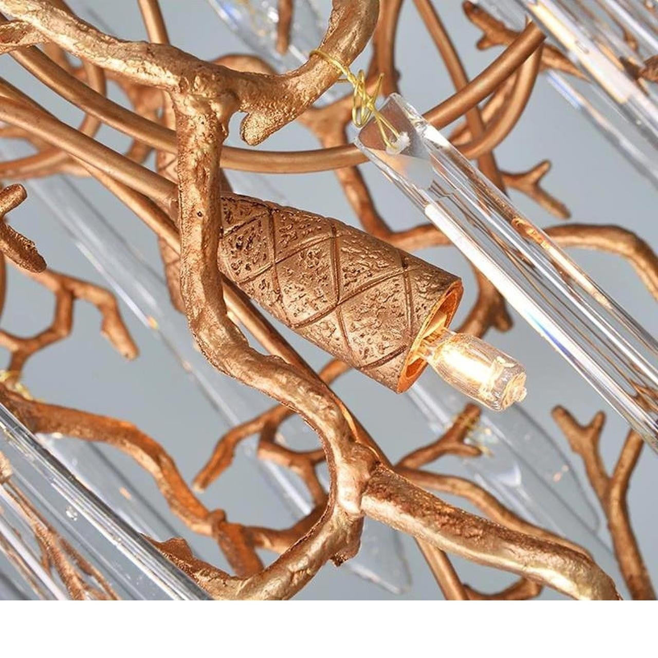 Ciecherella : Crystal Droplet Branch Staircase Chandelier - Modern Copper Chandelier - Designer Lamp