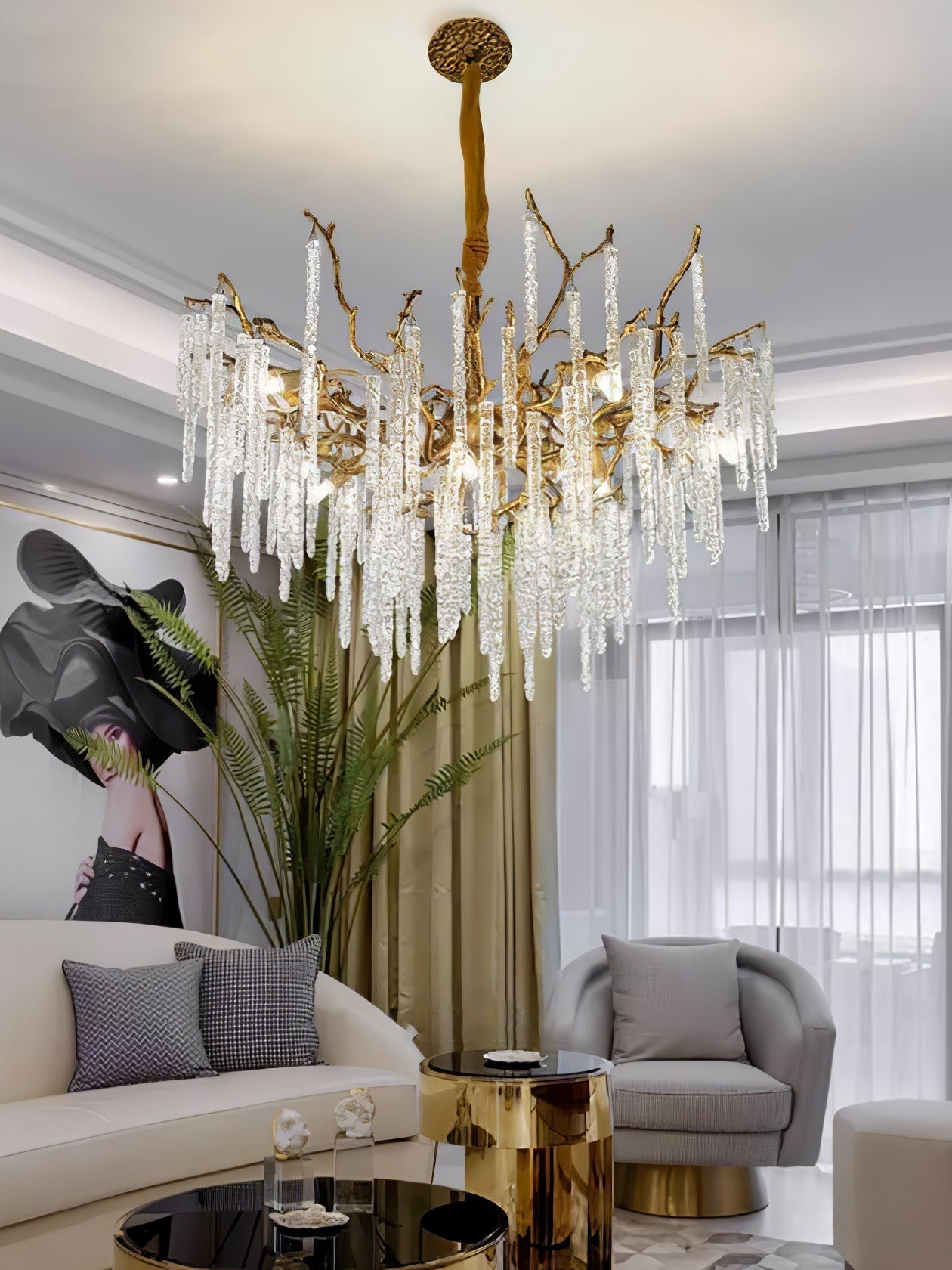 Crystal Icicles Branch Brass Chandelier product image