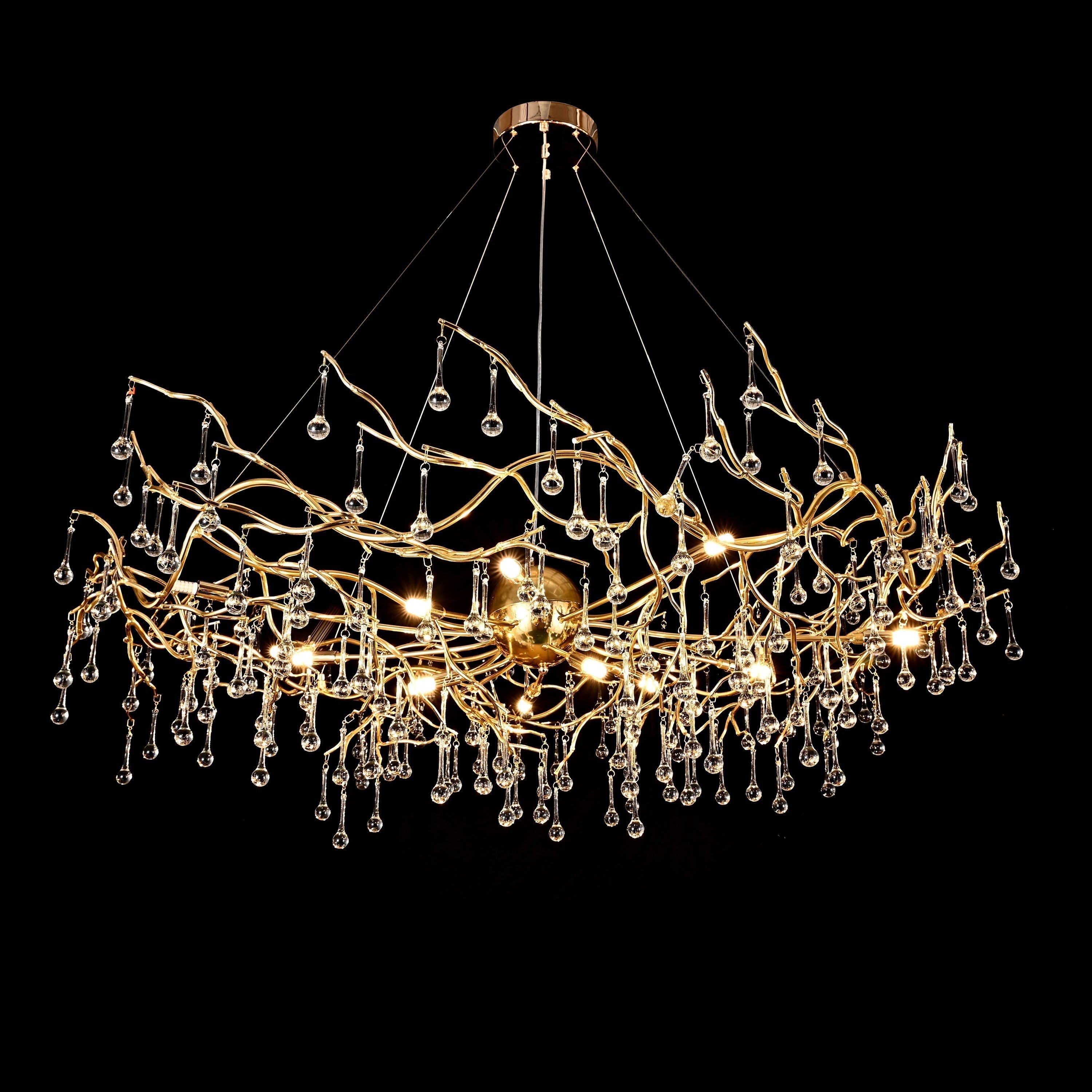 Dawn Livio Teardrop Branching Brass Round Chandelier by Bling Lighting Studio