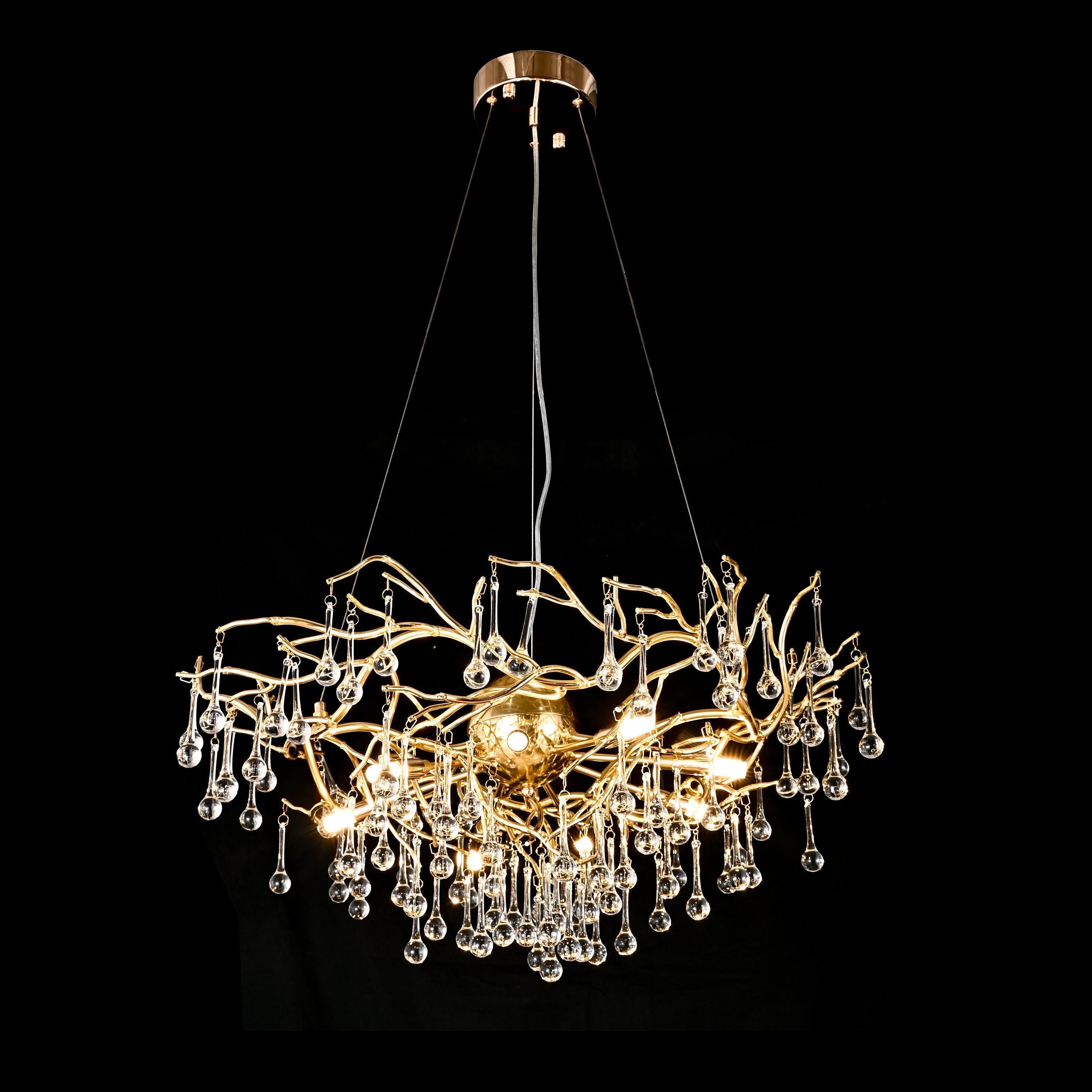 Dawn Livio Teardrop Branching Brass Round Chandelier by Bling Lighting Studio