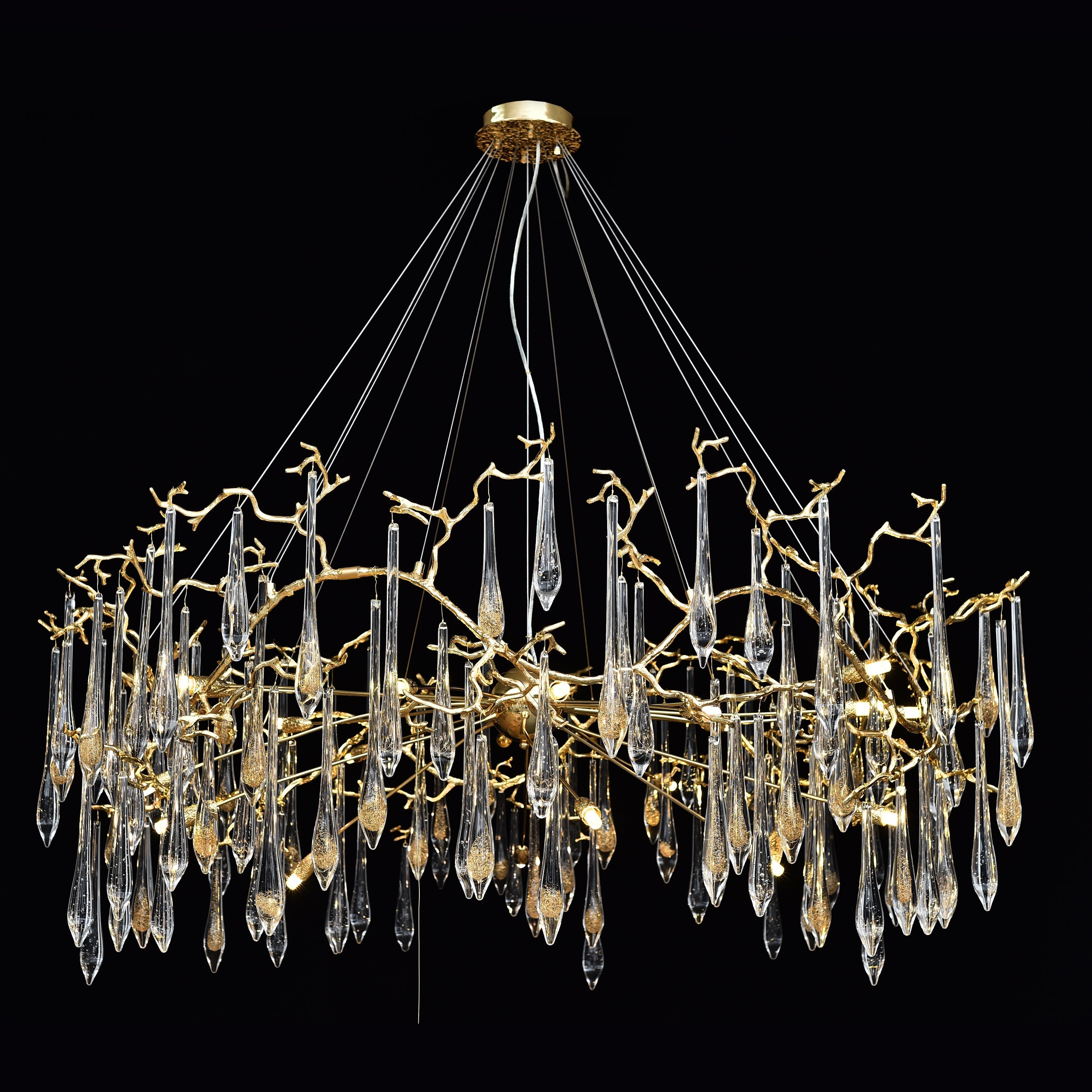 Dawn Teardrop Branch Brass Round Chandelier by Bling Lighting Studio