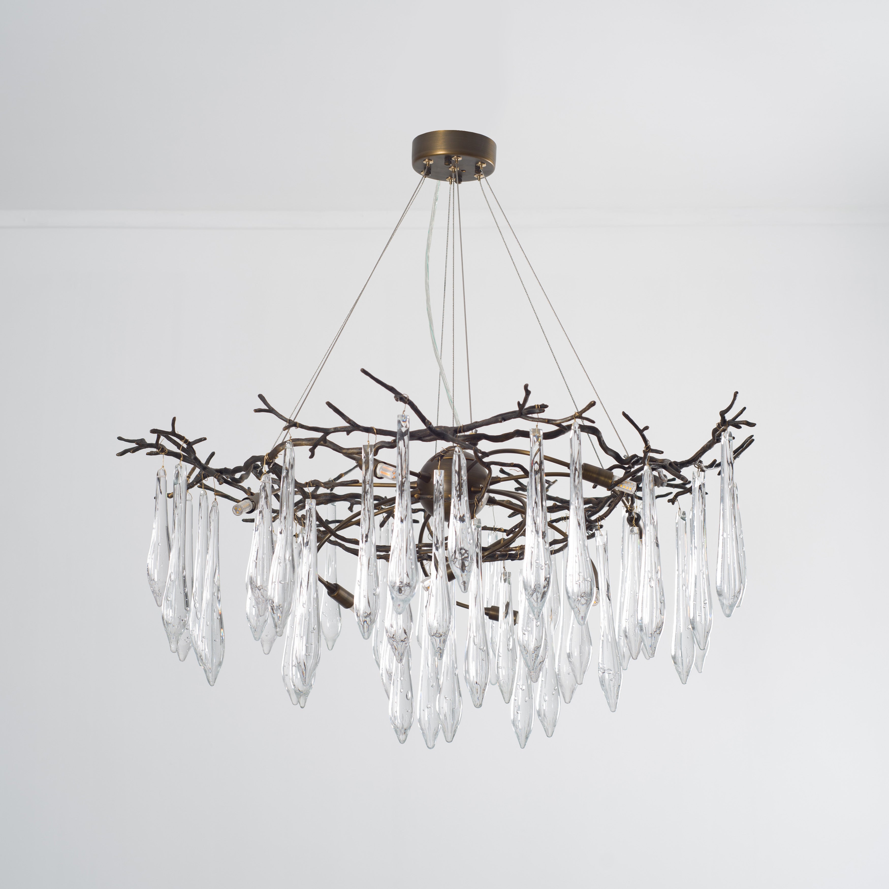Dawn Teardrop Branch Brass Round Chandelier by Bling Lighting Studio