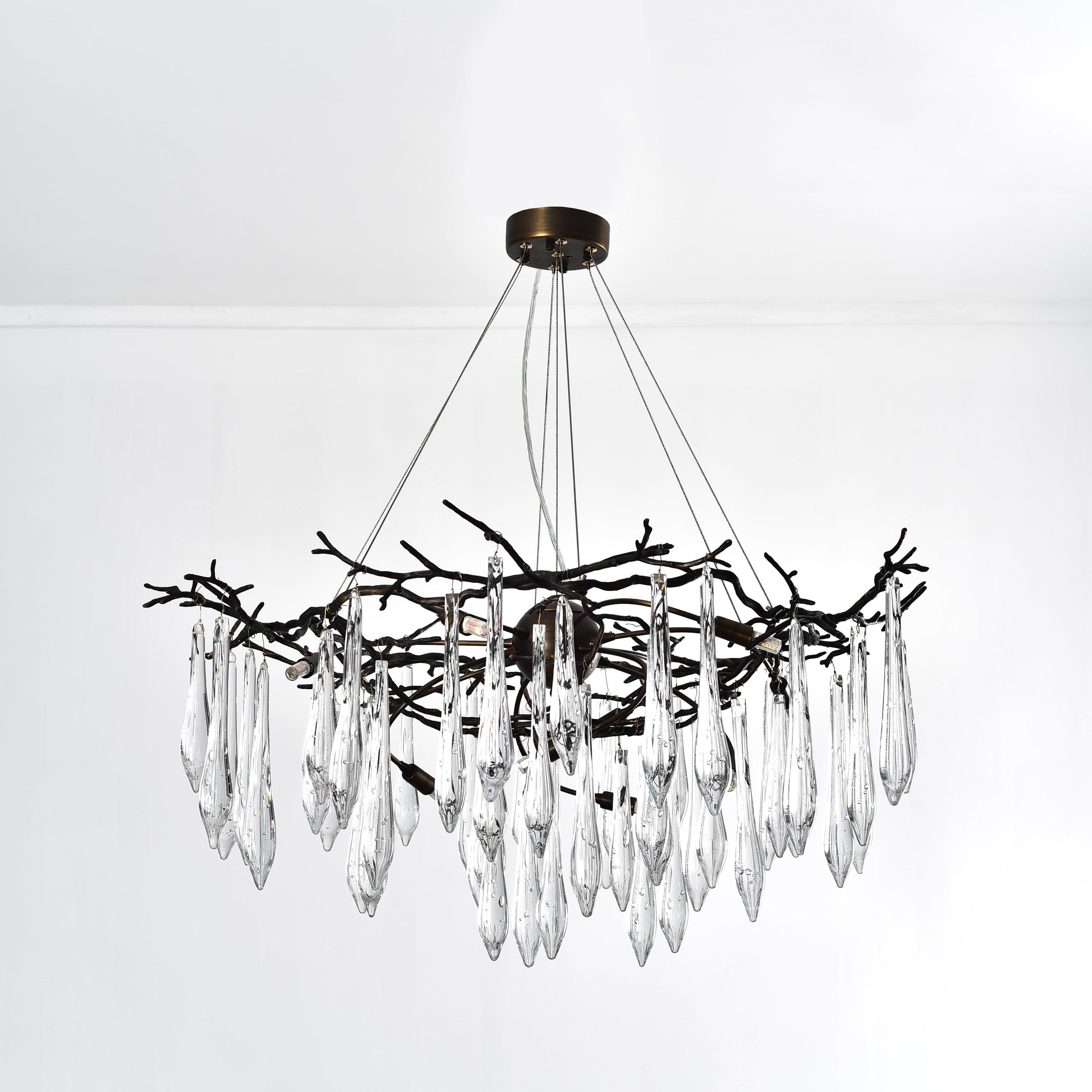 Dawn Teardrop Branch Brass Round Chandelier by Bling Lighting Studio