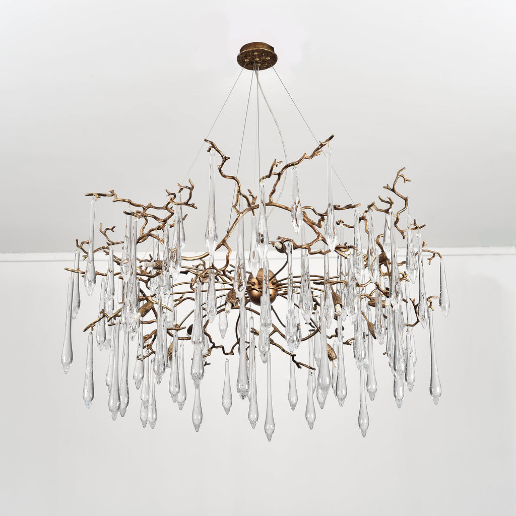 Dawn Teardrop Branch Brass Round Chandelier by Bling Lighting Studio