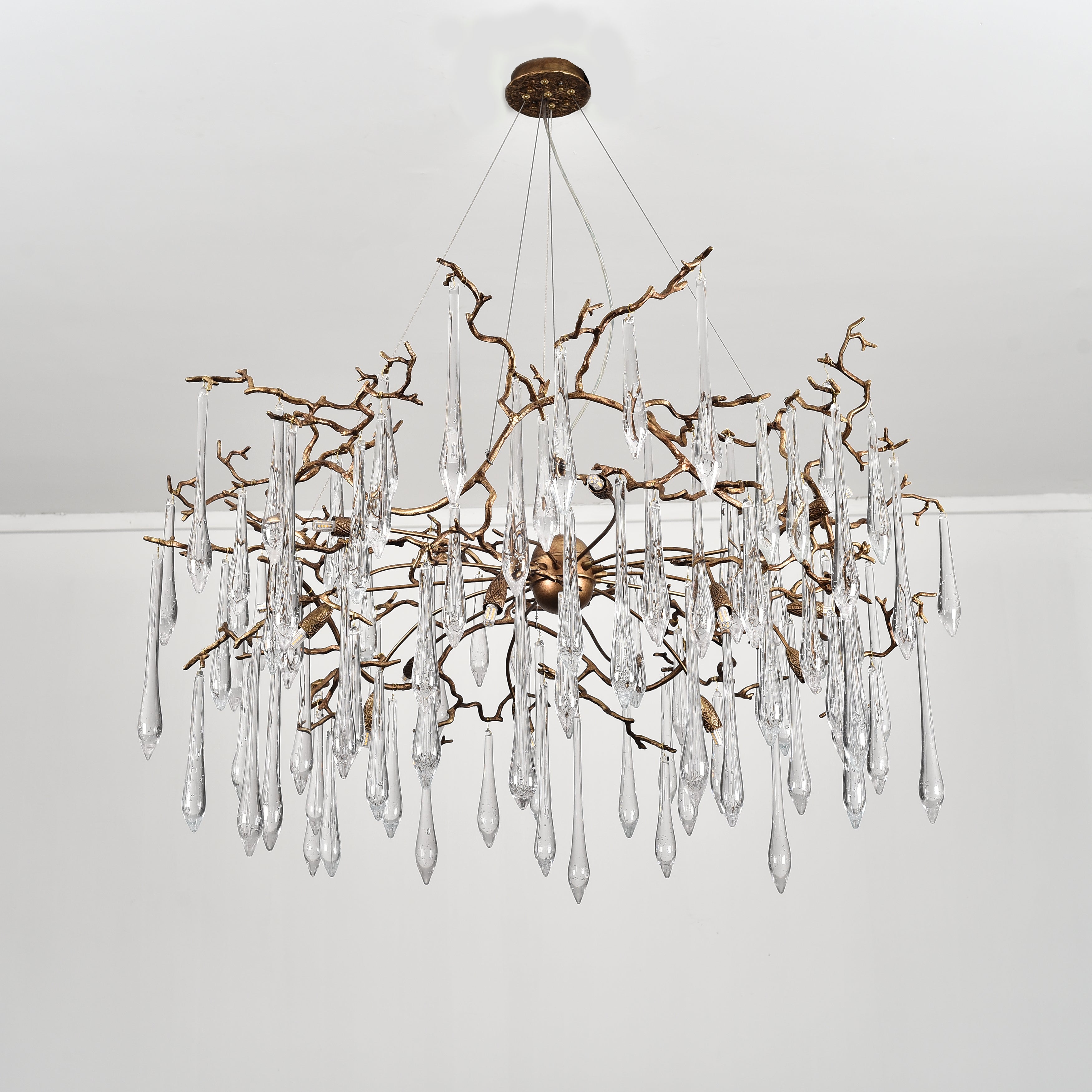 Dawn Teardrop Branch Brass Round Chandelier by Bling Lighting Studio