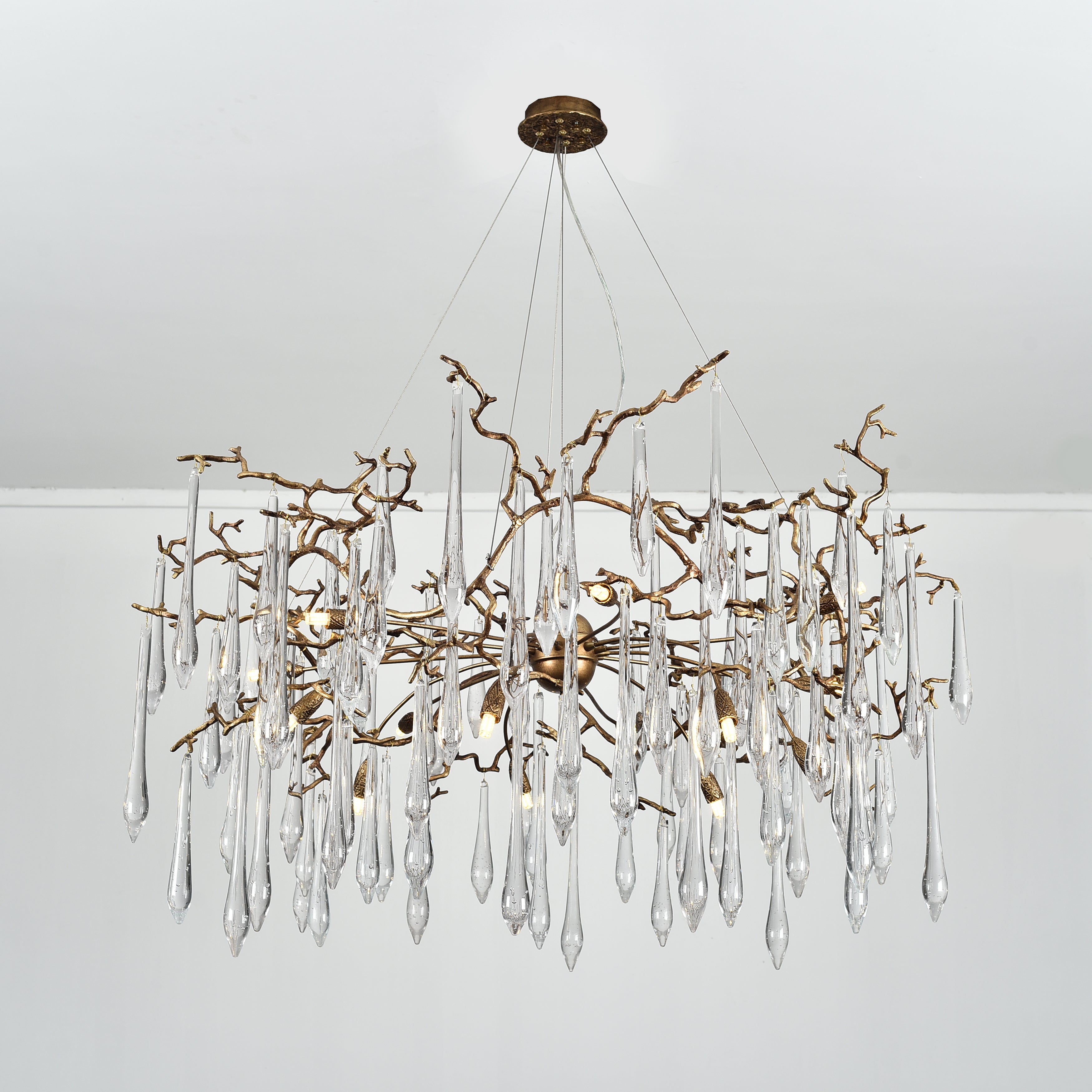 Dawn Teardrop Branch Brass Round Chandelier by Bling Lighting Studio