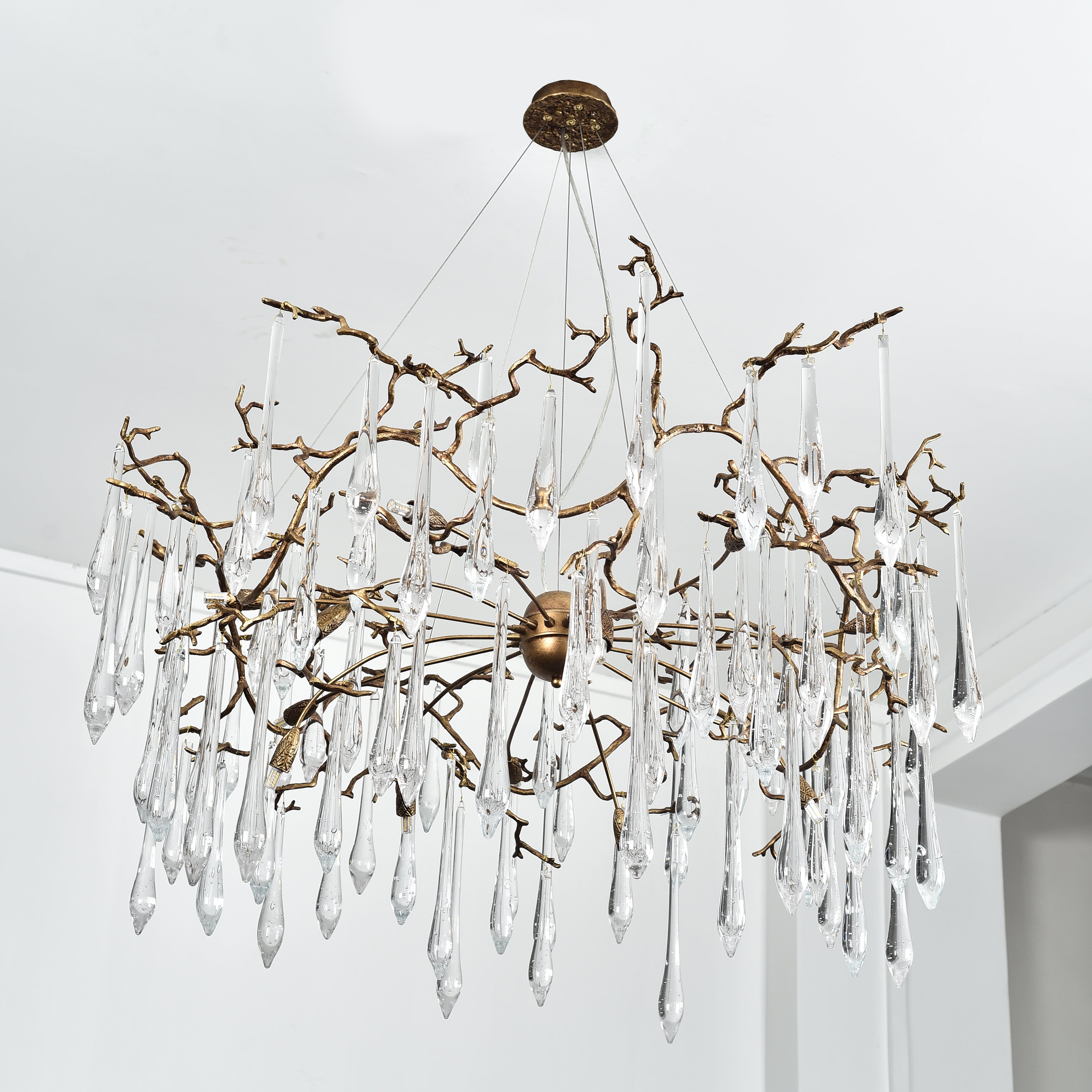 Dawn Teardrop Branch Brass Round Chandelier by Bling Lighting Studio