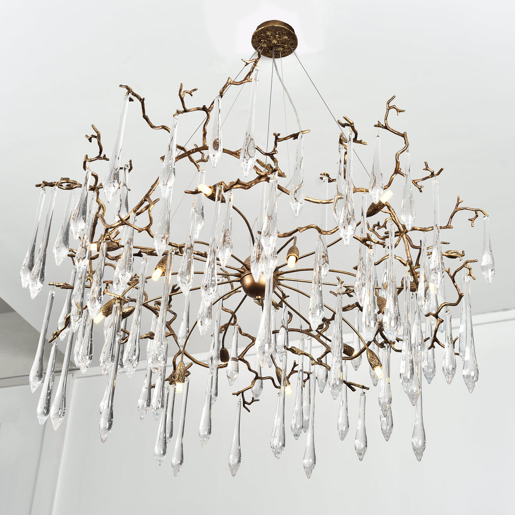 Dawn Teardrop Branch Brass Round Chandelier by Bling Lighting Studio