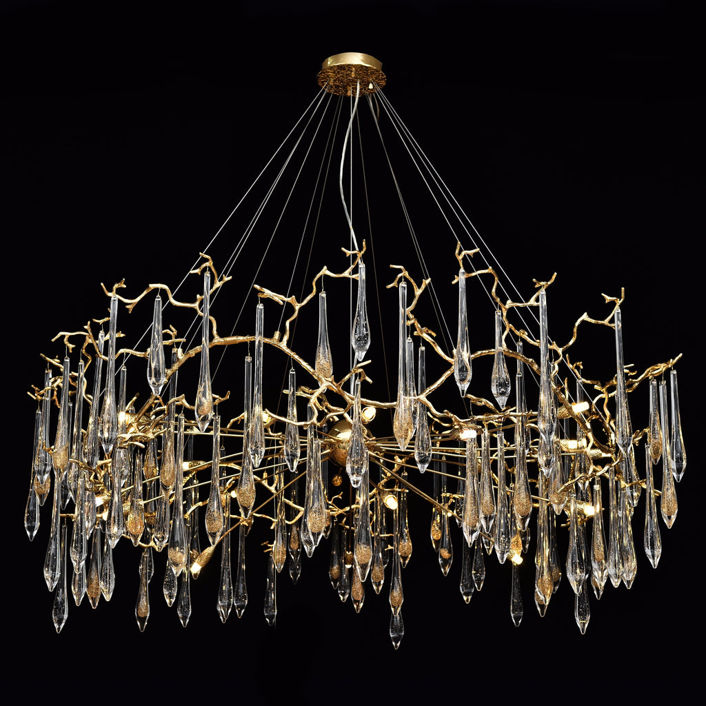 Dawn Teardrop Branch Brass Round Chandelier by Bling Lighting Studio