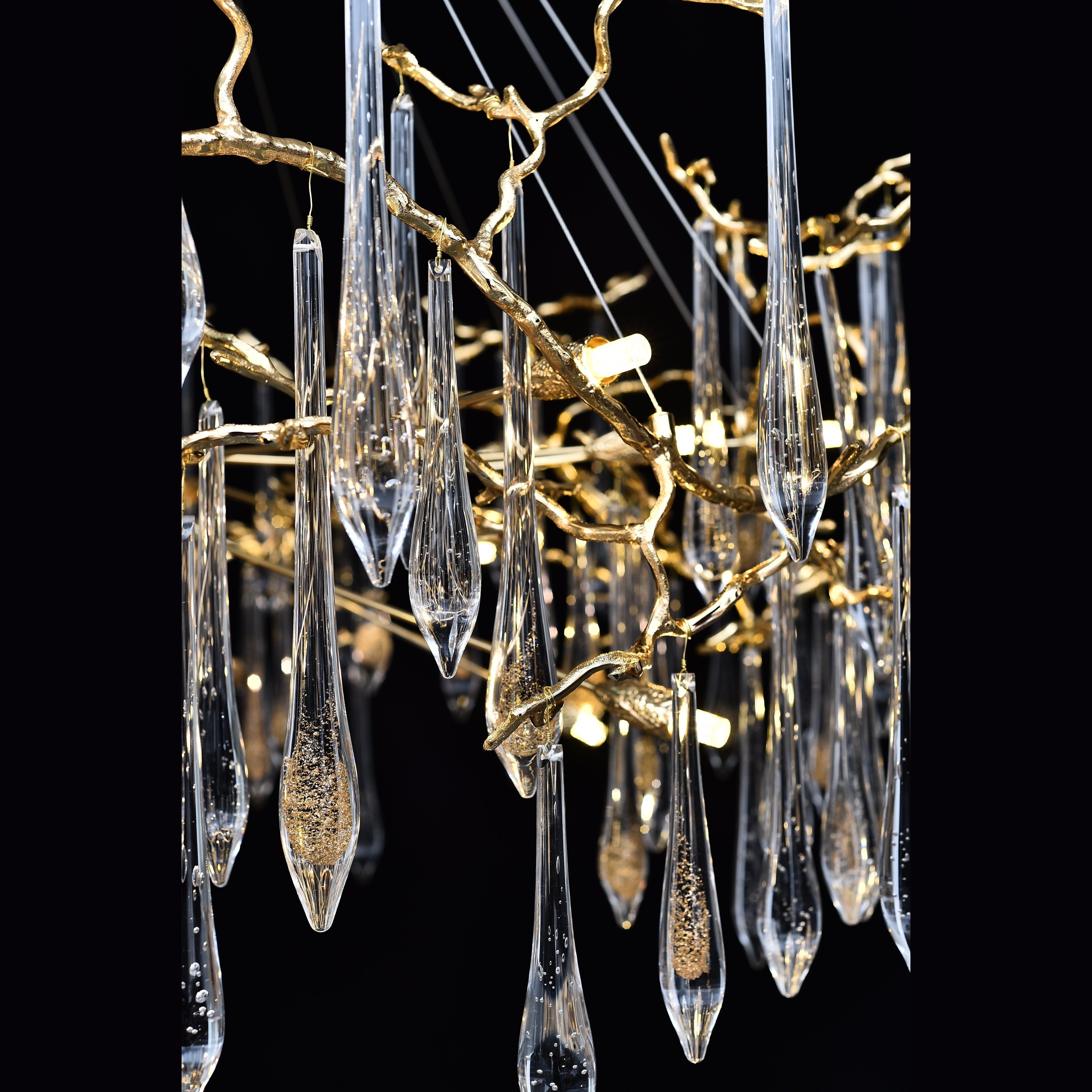 Dawn Teardrop Branch Brass Round Chandelier by Bling Lighting Studio