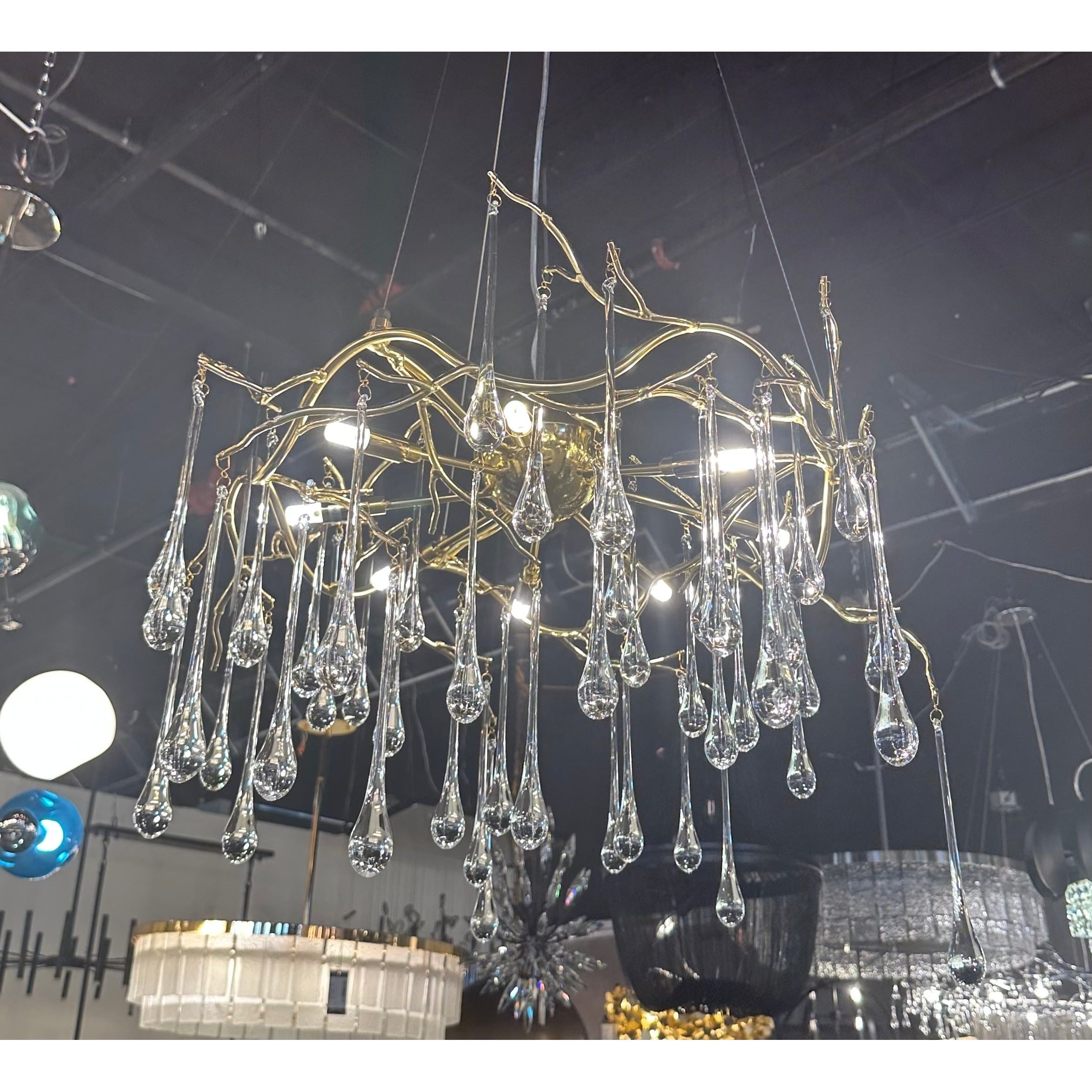 Dawn Teardrop Branch Brass Round Chandelier by Bling Lighting Studio