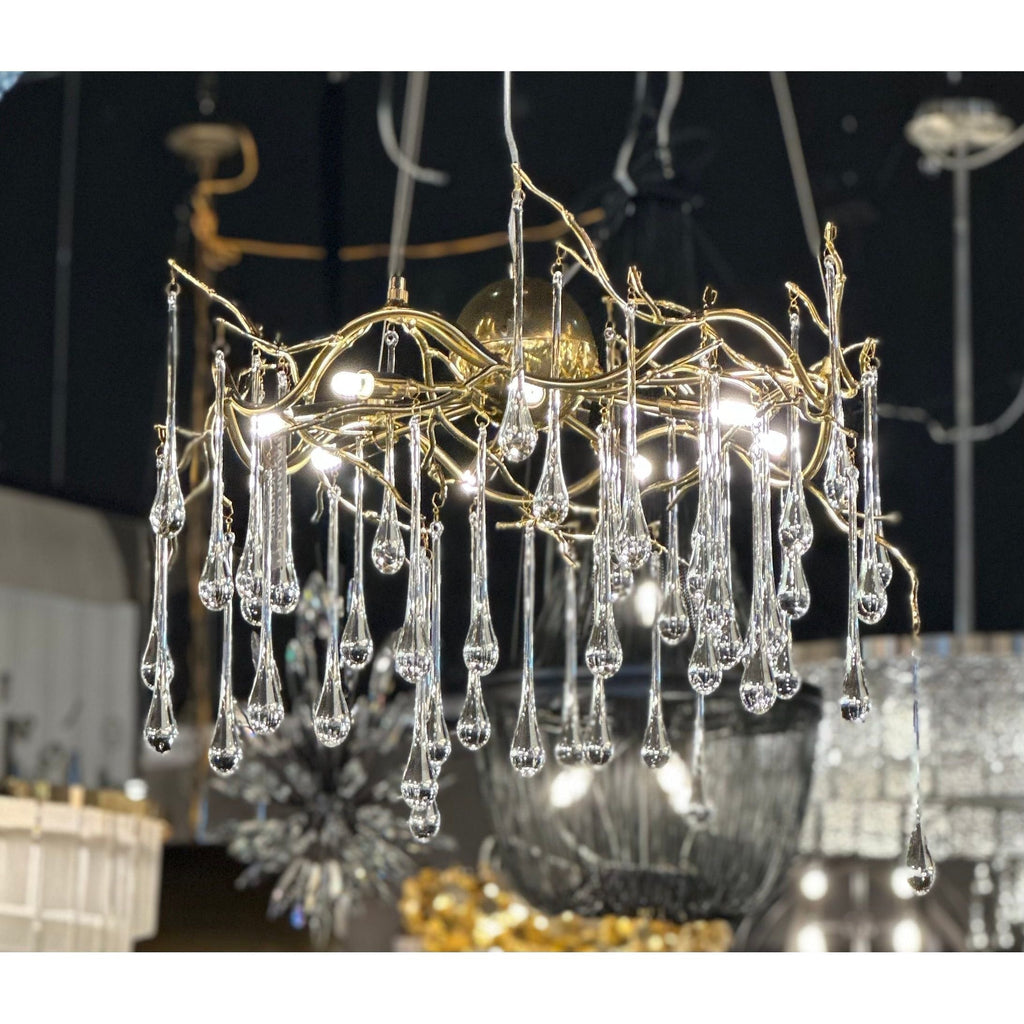 Dawn Teardrop Branch Brass Round Chandelier by Bling Lighting Studio