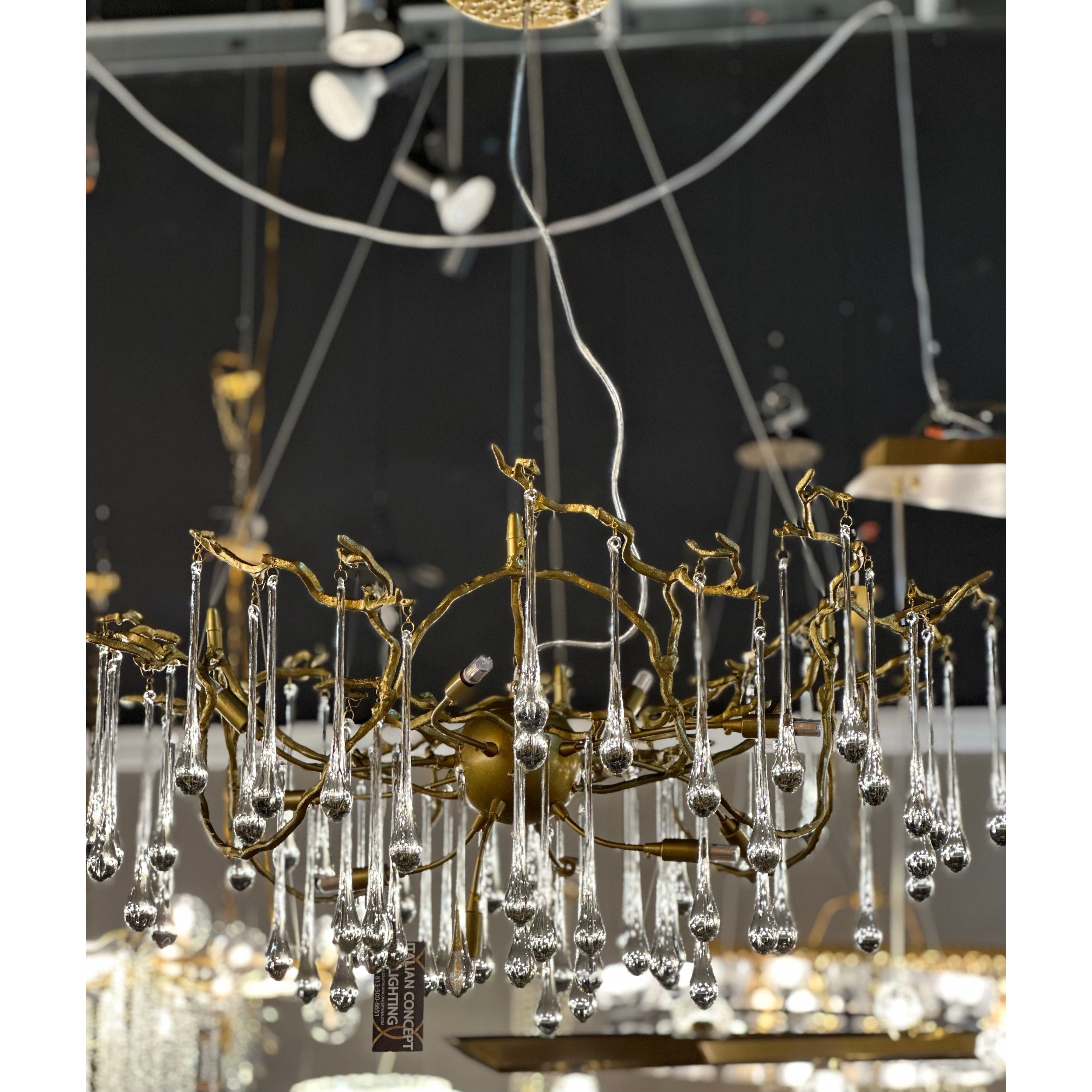 Dawn Teardrop Branch Brass Round Chandelier by Bling Lighting Studio