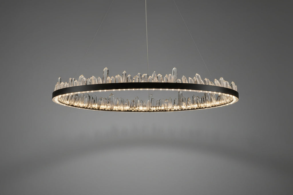 Designer 36 Inch Round Modern Chandelier Brass & Clear Geode Quartz Crystal Hanging Light by Bling Lighting Studio