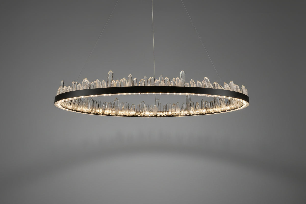 Designer 36 Inch Round Modern Chandelier Brass & Clear Geode Quartz Crystal Hanging Light by Bling Lighting Studio