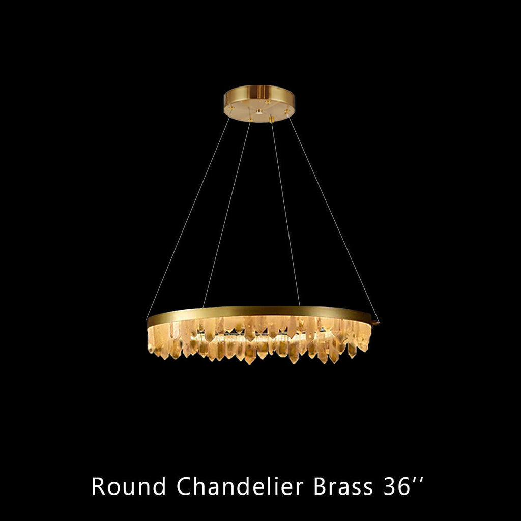 Designer 36 Inch Round Modern Chandelier Brass & Clear Geode Quartz Crystal Hanging Light product image