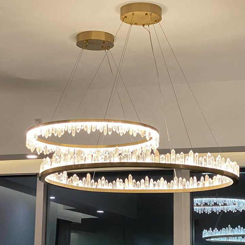 Designer 36 Inch Round Modern Chandelier Brass & Clear Geode Quartz Crystal Hanging Light product image