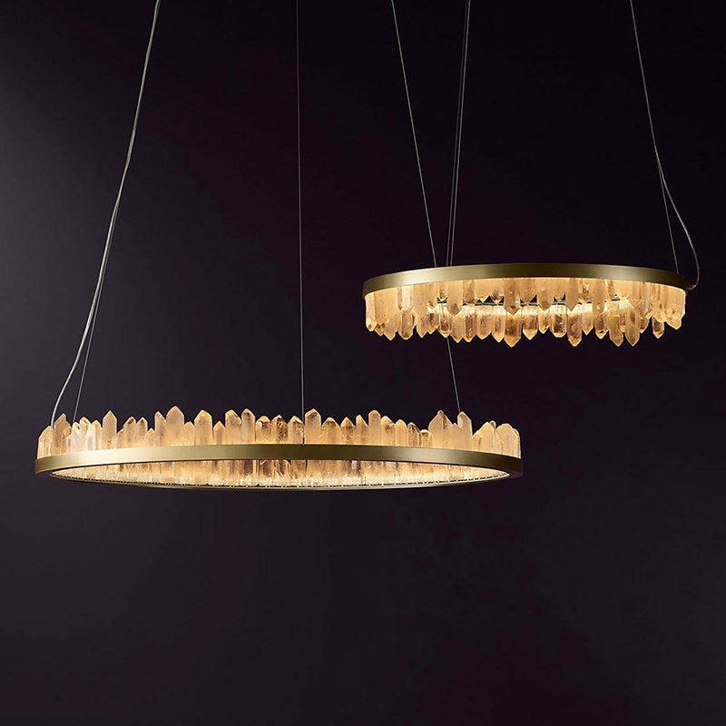 Designer 36 Inch Round Modern Chandelier Brass & Clear Geode Quartz Crystal Hanging Light product image
