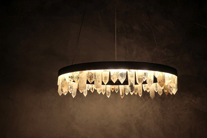Designer 36 Inch Round Modern Chandelier Brass & Clear Geode Quartz Crystal Hanging Light product image