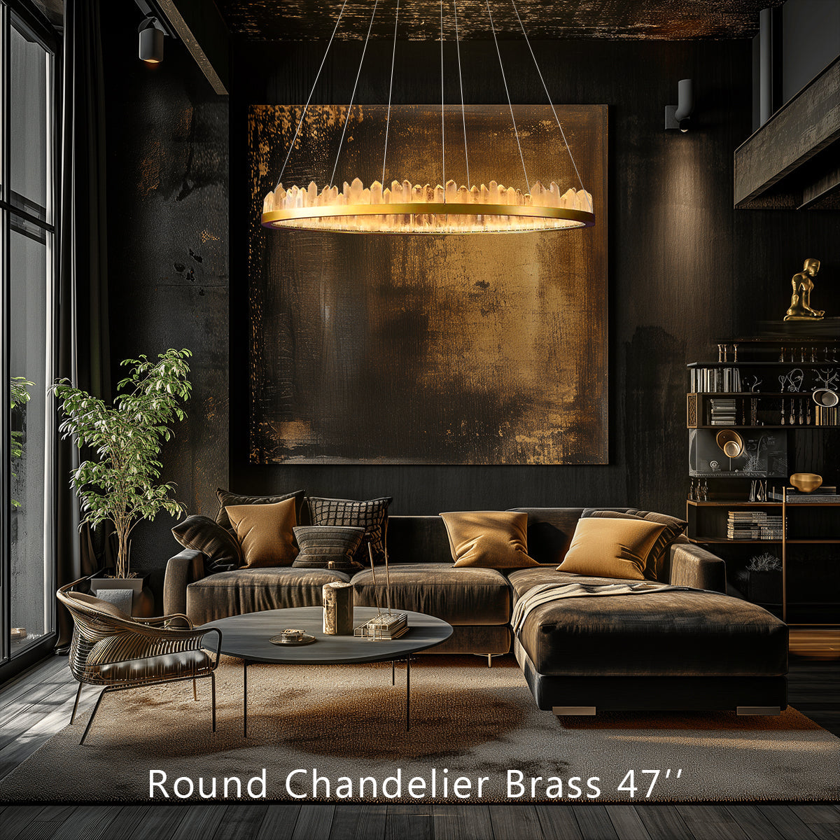 Designer 36 Inch Round Modern Chandelier Brass & Clear Geode Quartz Crystal Hanging Light product image