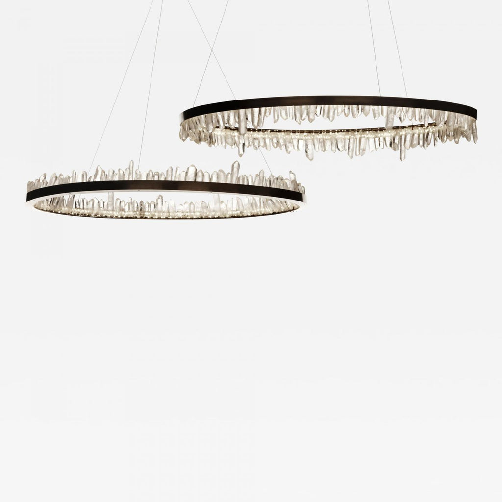 Designer 36 Inch Round Modern Chandelier Brass & Clear Geode Quartz Crystal Hanging Light product image
