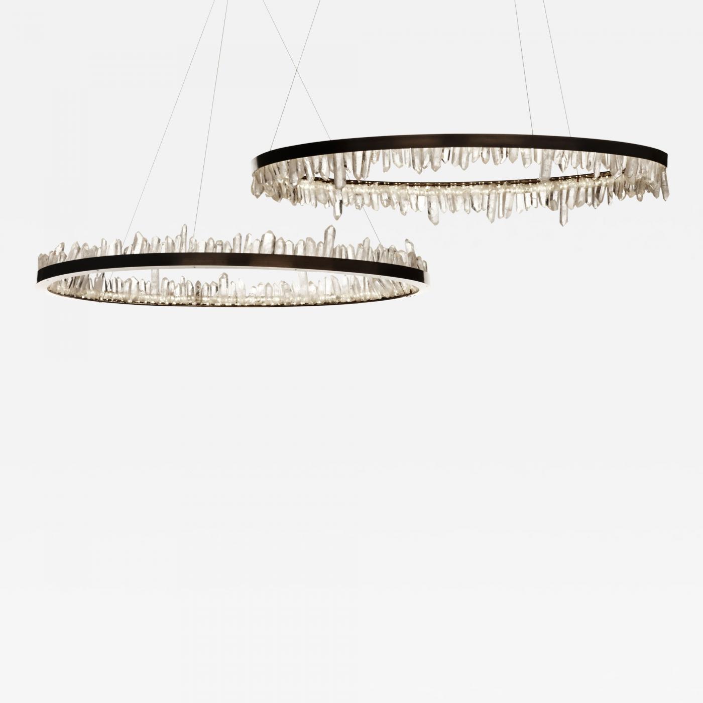 Designer 36 Inch Round Modern Chandelier Brass & Clear Geode Quartz Crystal Hanging Light product image