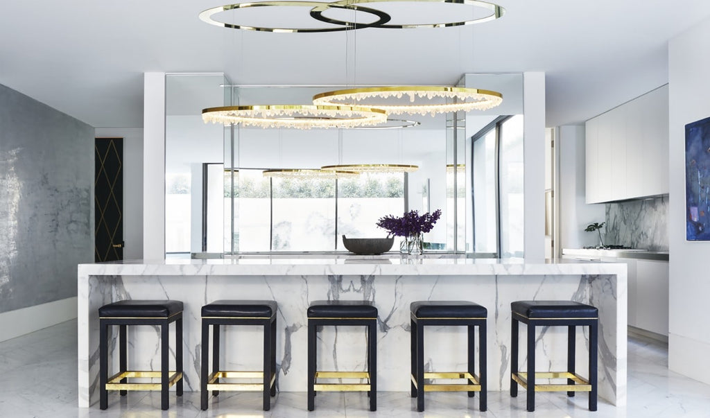 Designer 36 Inch Round Modern Chandelier Brass & Clear Geode Quartz Crystal Hanging Light product image