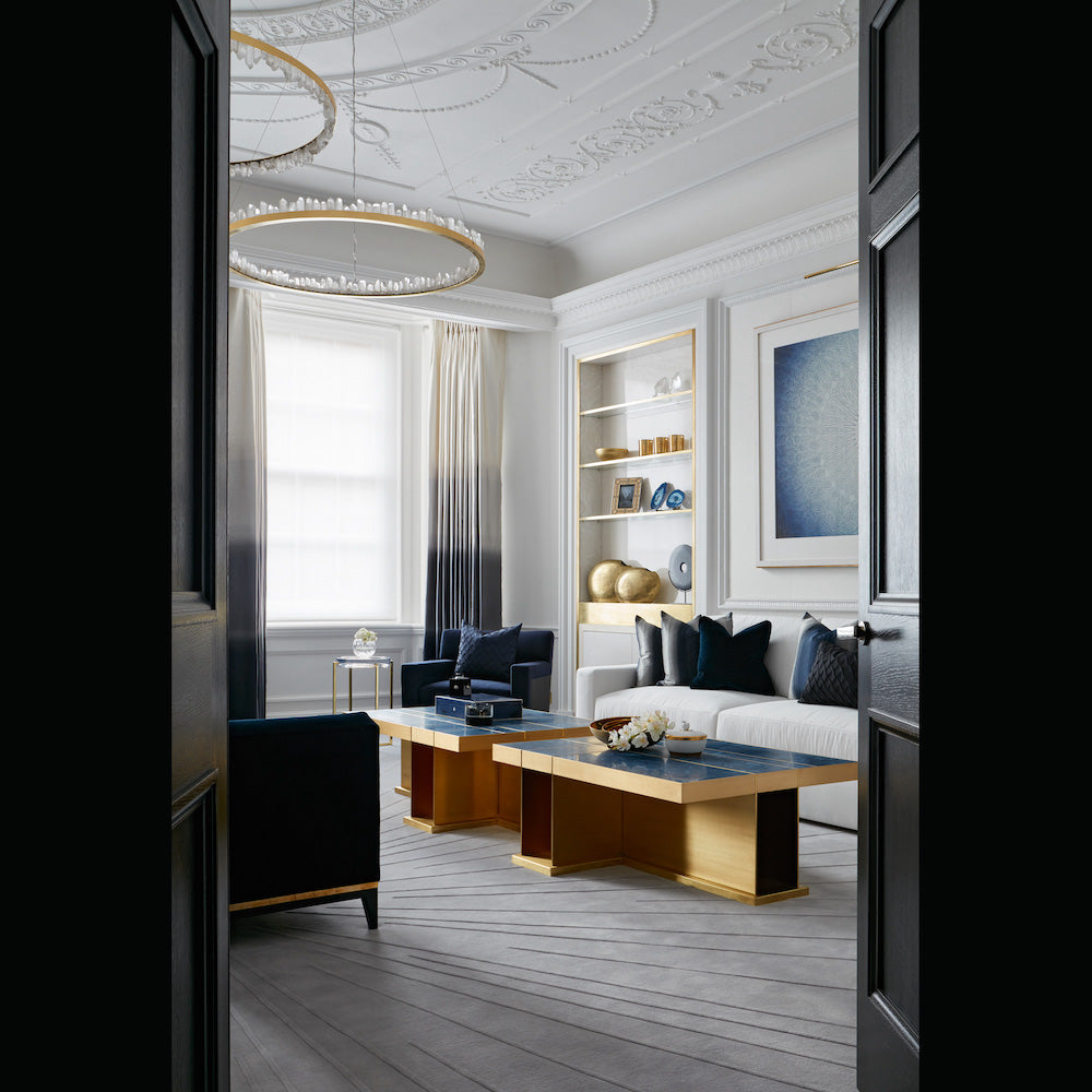 Designer 36 Inch Round Modern Chandelier Brass & Clear Geode Quartz Crystal Hanging Light product image