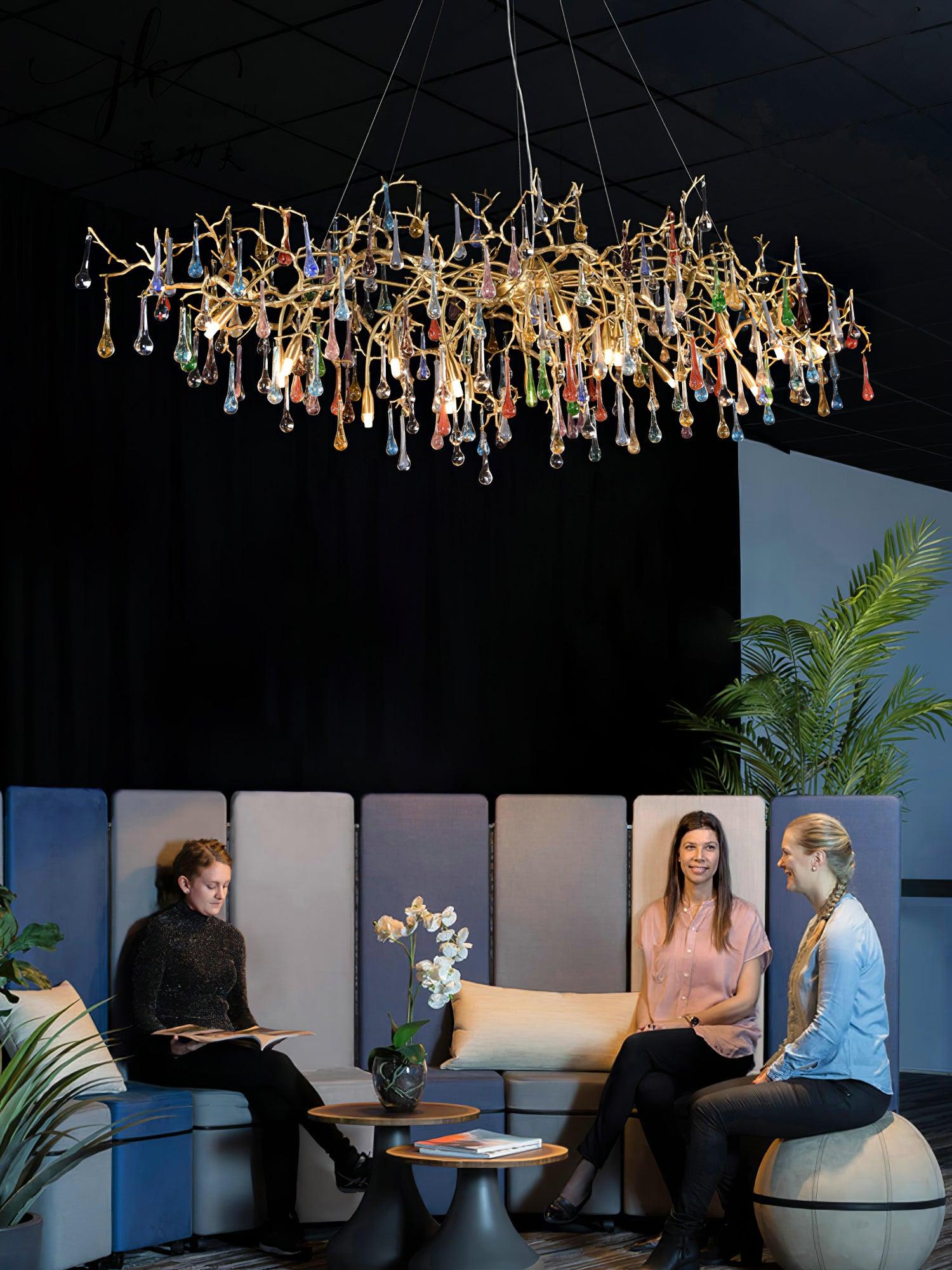 Designer Colorful Raindrop Brass Branch Chandelier product image