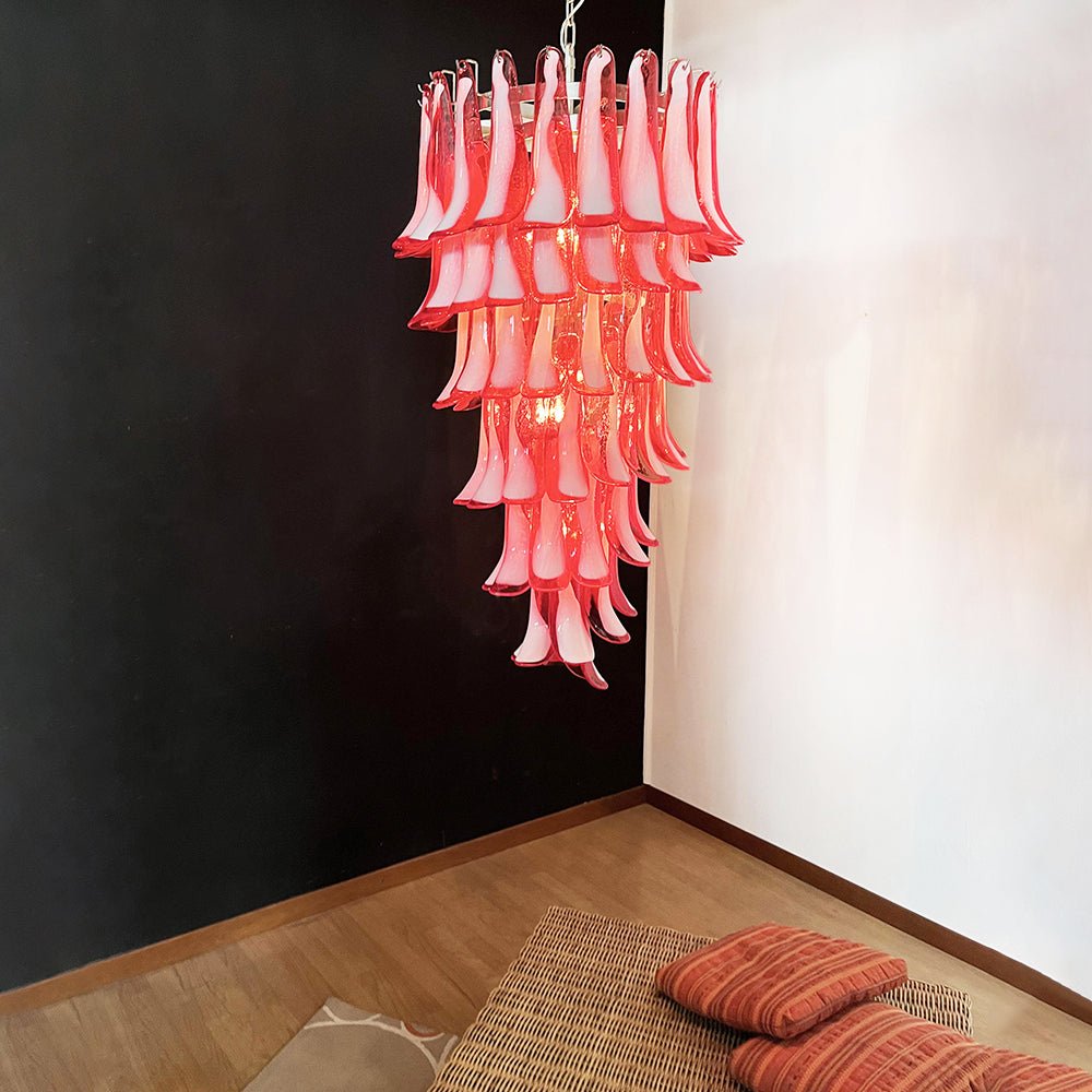 Designer Murano Red Petals Spiral Chandelier detail view