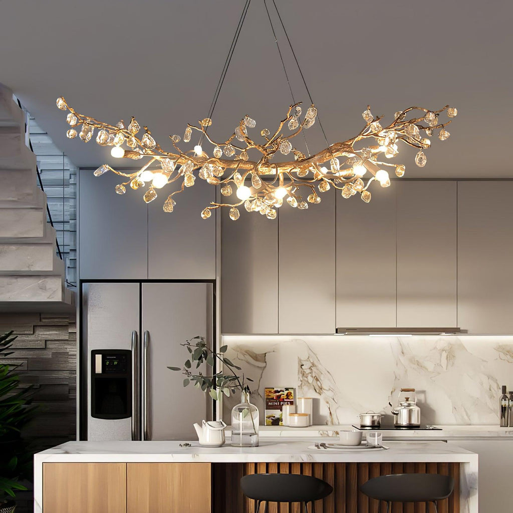 Designer Stone Crystal Brass Chandelier detail view