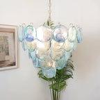 Elegant Blue Murano Disc Chandelier detail view