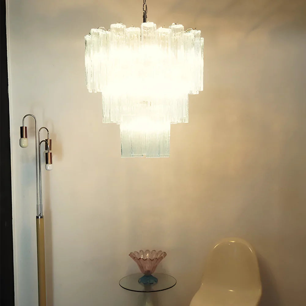 Elegant Blue Murano Glass Tube Chandelier detail view