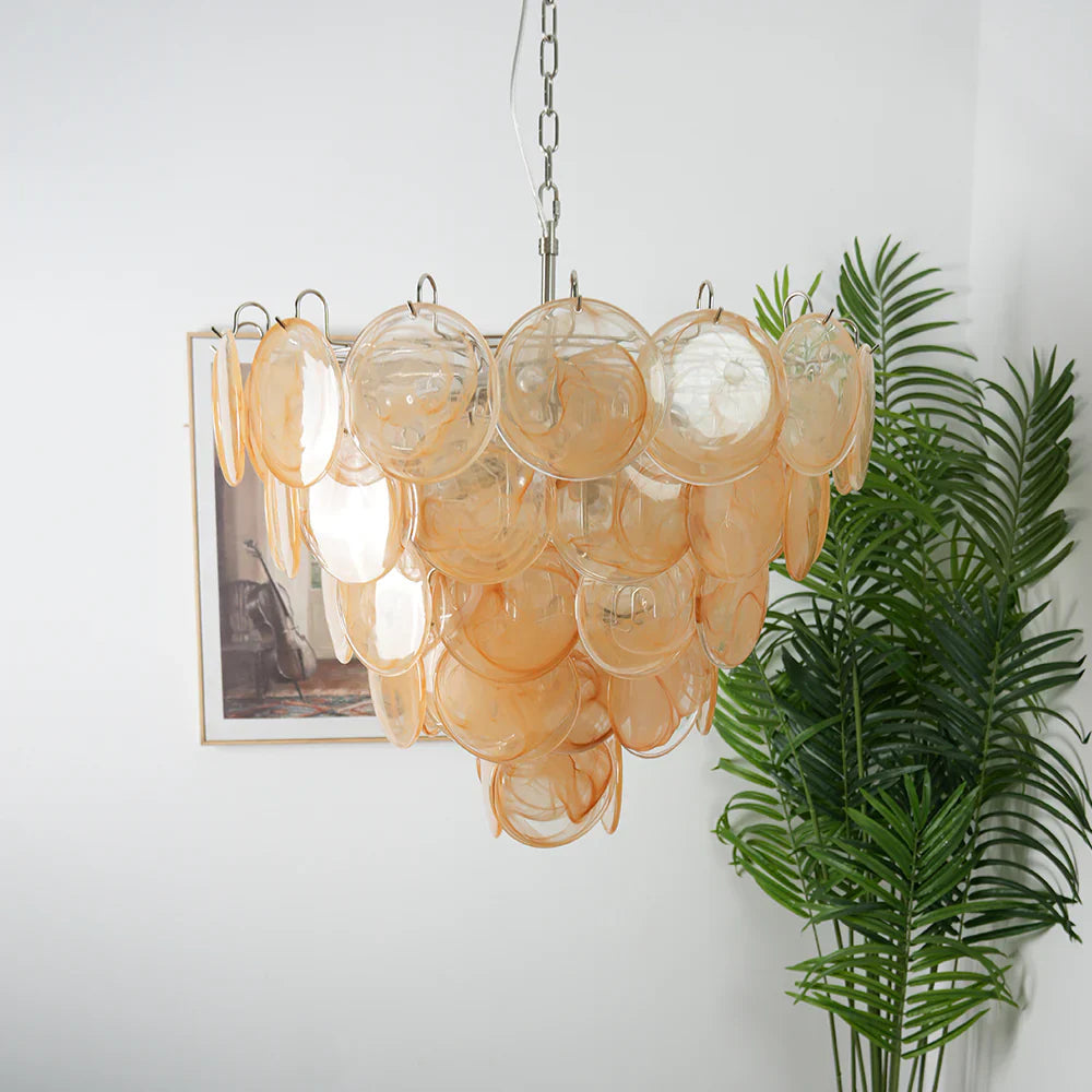 Elegant Gold Murano Disc Chandelier detail view