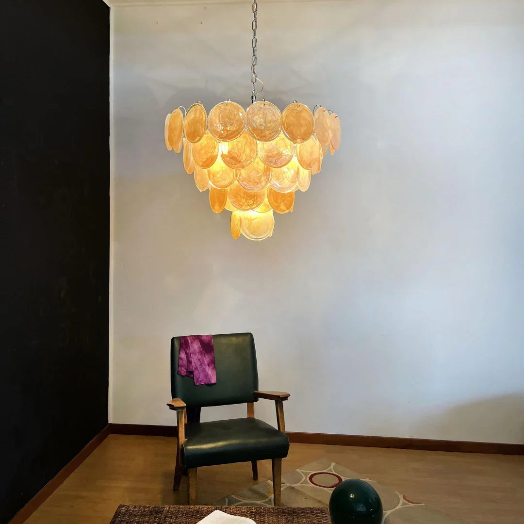 Elegant Gold Murano Disc Chandelier material and finish detail