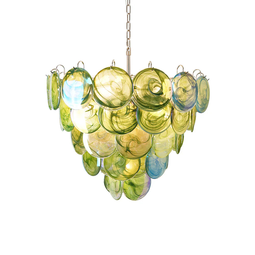 Elegant Green Murano Disc Chandelier by Bling Lighting Studio