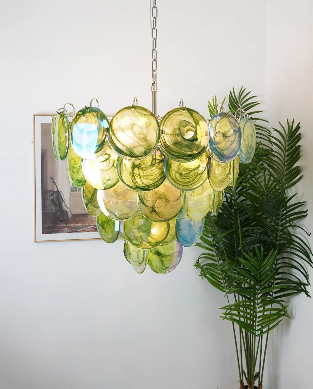 Elegant Green Murano Disc Chandelier material and finish detail