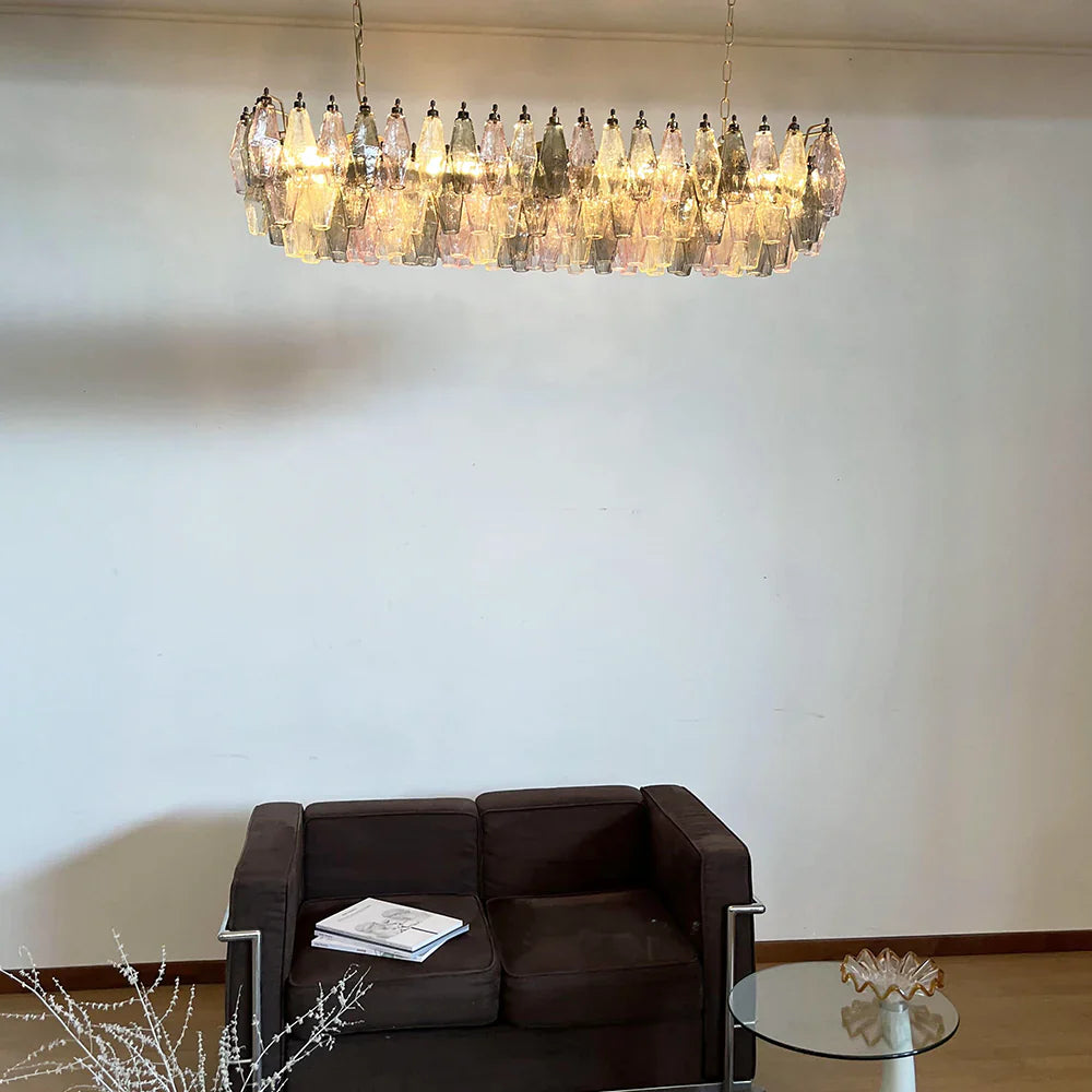 Elegant Multicolored Murano Poliedri Chandelier detail view