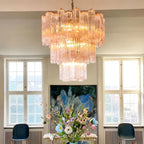 Elegant Pink Murano Glass Tube Chandelier detail view