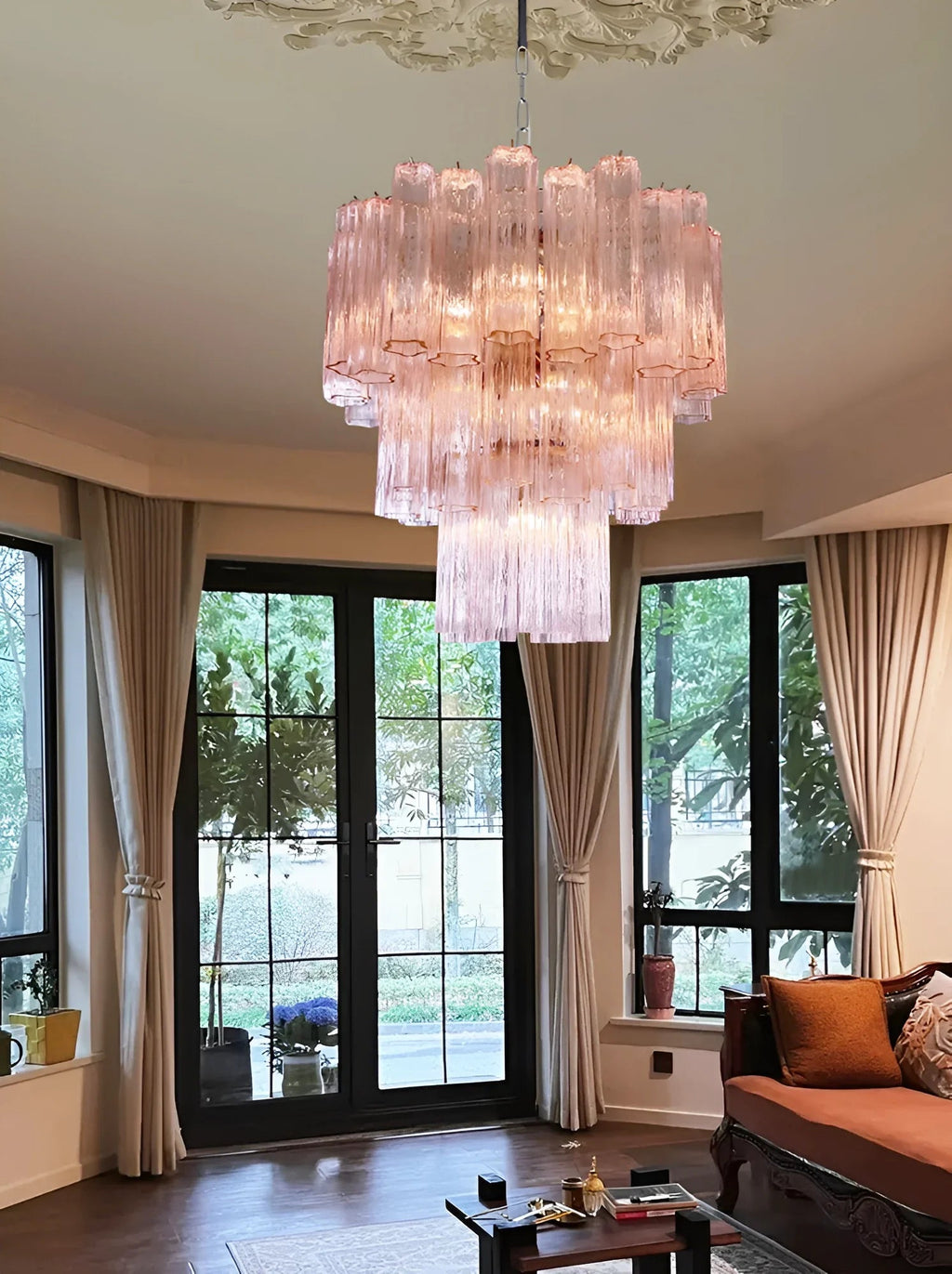 Elegant Pink Murano Glass Tube Chandelier product image